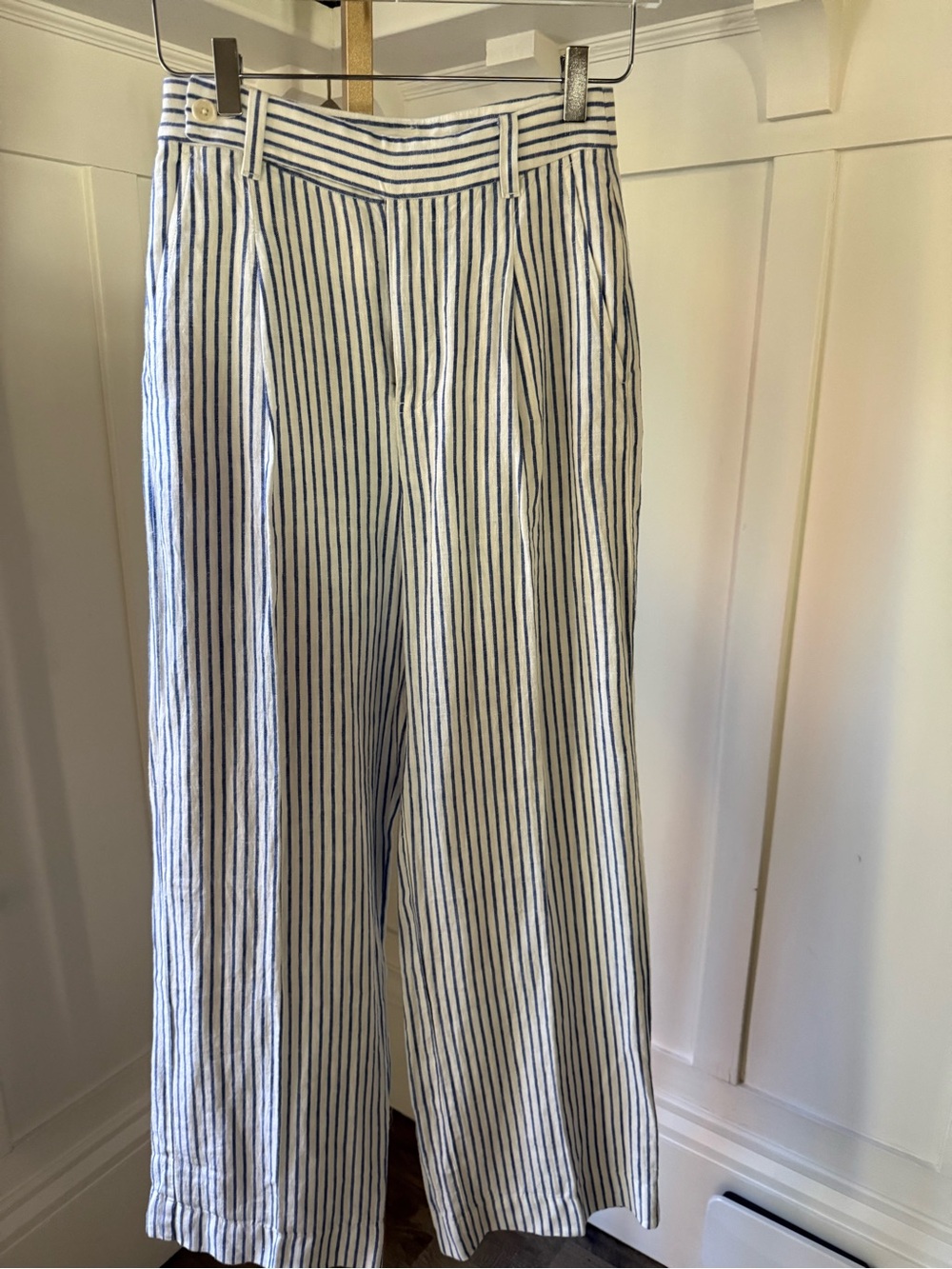 Madewell Striped Wide-Leg Linen Blend Trouser- Blue on White